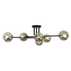 6-Light Smoked Glass Globe Linear Sputnik Semi Flush