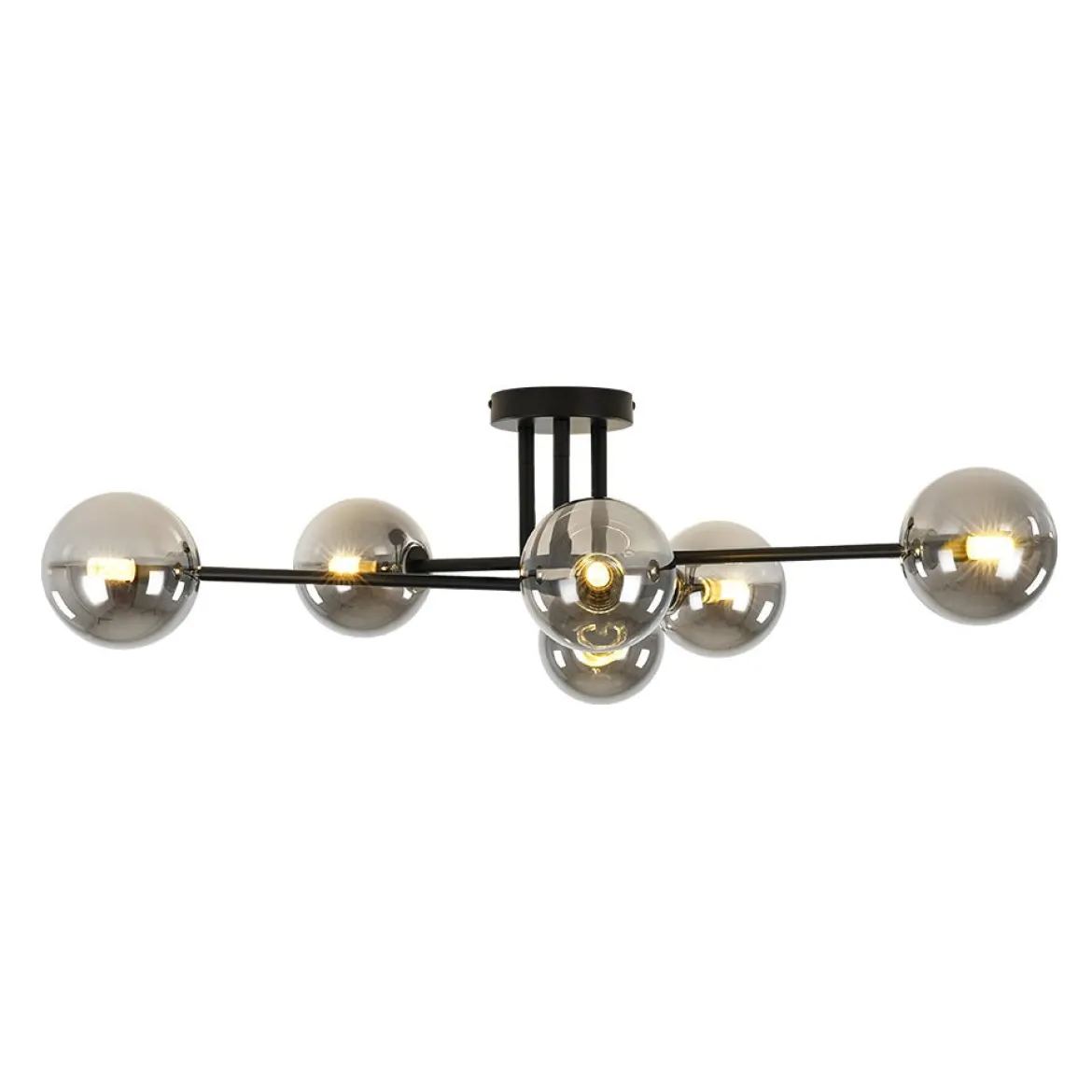 6-Light Smoked Glass Globe Linear Sputnik Semi Flush