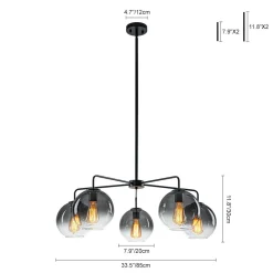 5-Light Smoked Grey Tinted Glass Globe Round Sputnik Chandelier