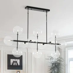12-Light Sputnik Glass Globe Bubble Linear Island Chandelier