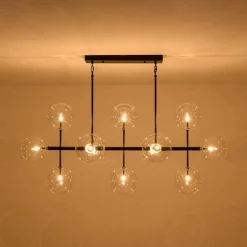 12-Light Sputnik Glass Globe Bubble Linear Island Chandelier