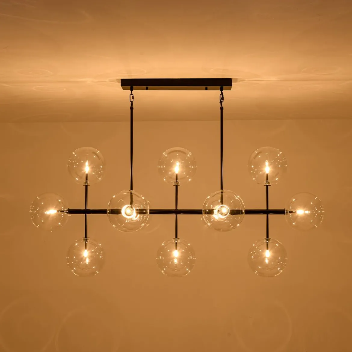 12-Light Sputnik Glass Globe Bubble Linear Island Chandelier