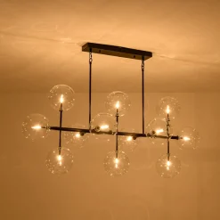 12-Light Sputnik Glass Globe Bubble Linear Island Chandelier