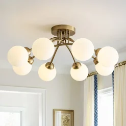 8-Light Sputnik Milky Glass Bubble Semi Flush Mount