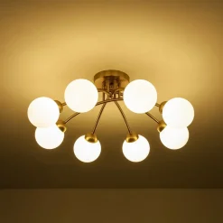 8-Light Sputnik Milky Glass Bubble Semi Flush Mount