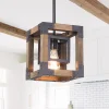 1-Light Square Wood Pendant Light