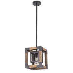 1-Light Square Wood Pendant Light