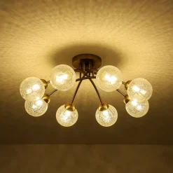 8-Light Textured Crackle Glass Globe Semi Flush Mount