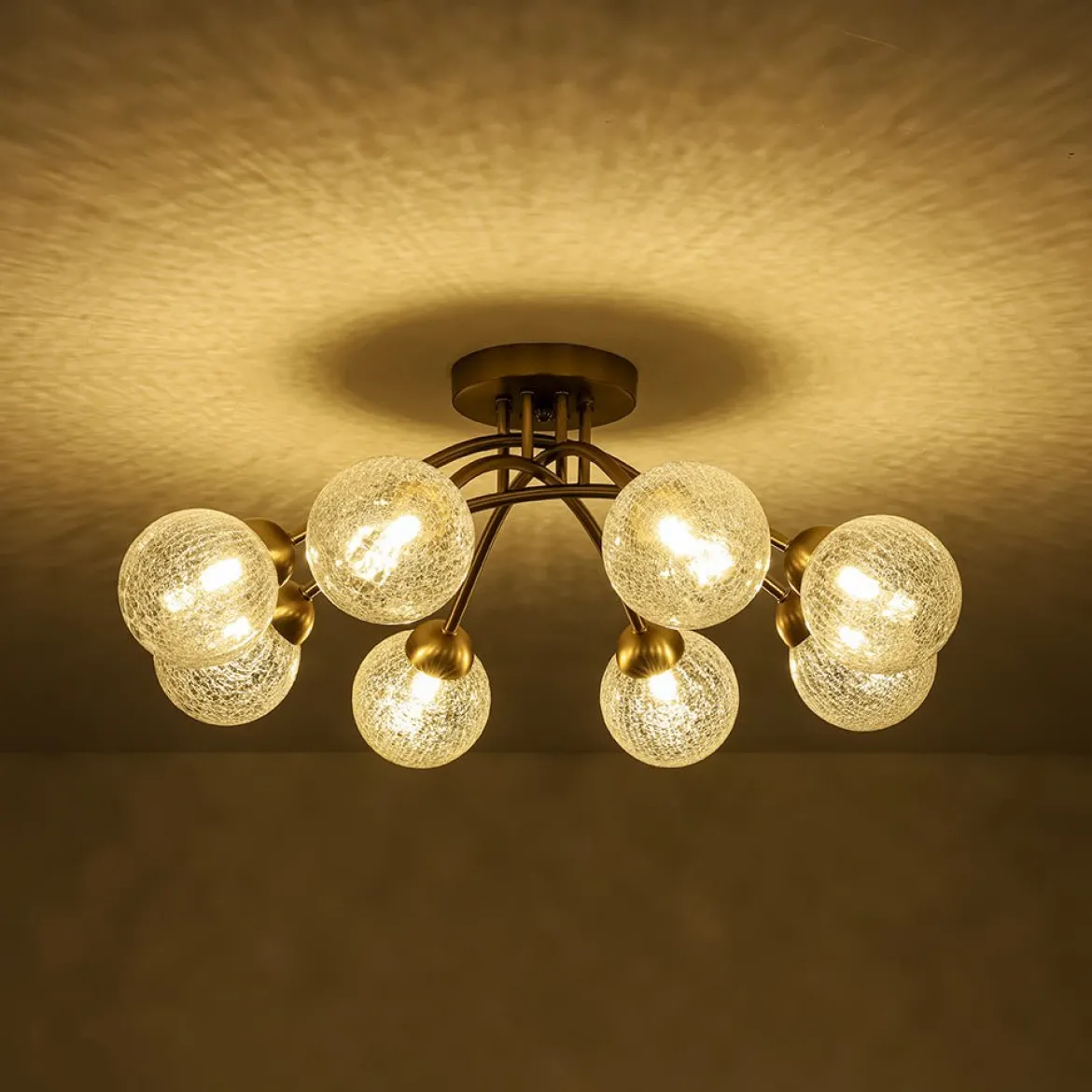 8-Light Textured Crackle Glass Globe Semi Flush Mount