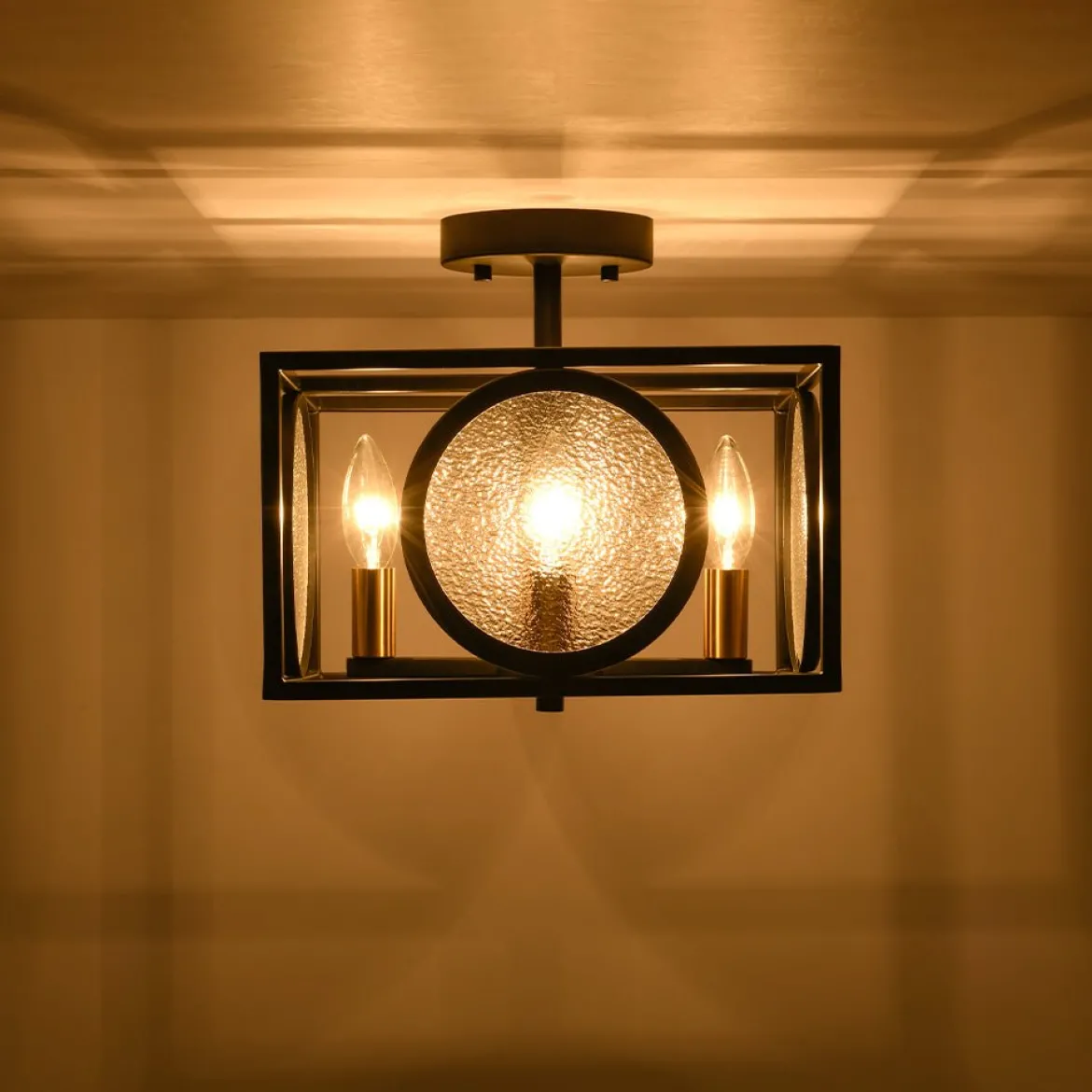 4-light Textured Glass Square Lantern Semi Flush Mount