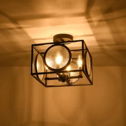 4-light Textured Glass Square Lantern Semi Flush Mount