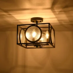 4-light Textured Glass Square Lantern Semi Flush Mount