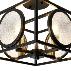 4-light Textured Glass Square Lantern Semi Flush Mount