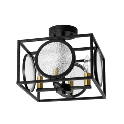 4-light Textured Glass Square Lantern Semi Flush Mount