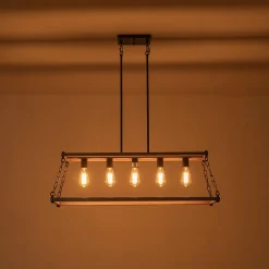 5-Light Trapezoid Wood Grain Chain Linear Island Chandelier