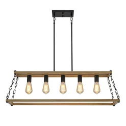 5-Light Trapezoid Wood Grain Chain Linear Island Chandelier
