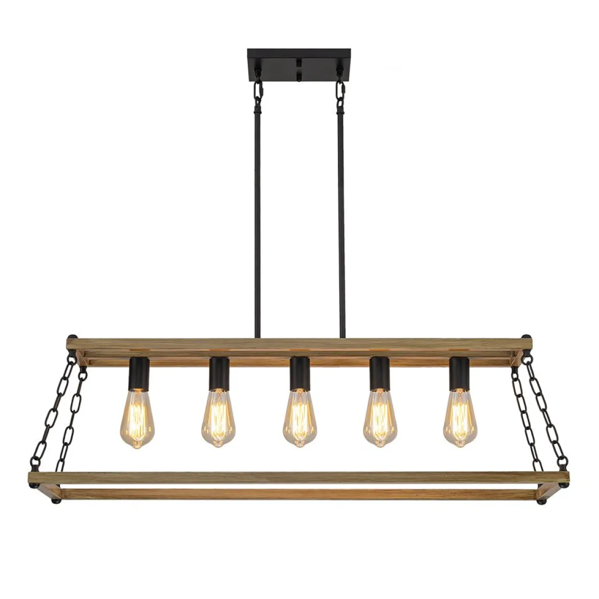 5-Light Trapezoid Wood Grain Chain Linear Island Chandelier