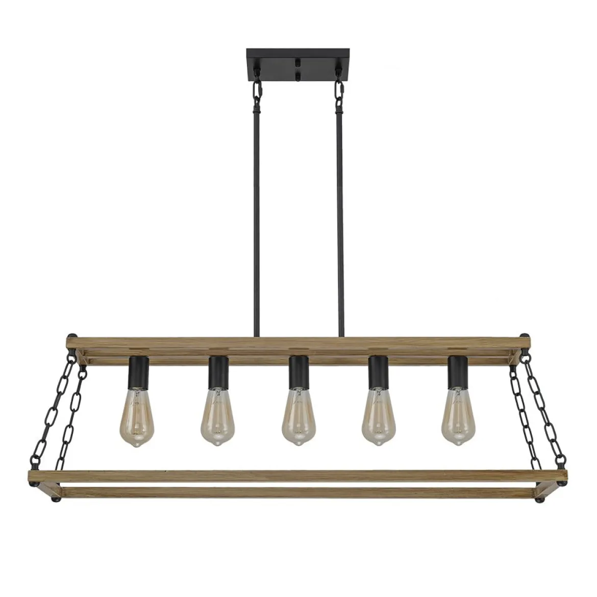 5-Light Trapezoid Wood Grain Chain Linear Island Chandelier