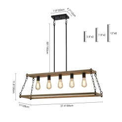 5-Light Trapezoid Wood Grain Chain Linear Island Chandelier