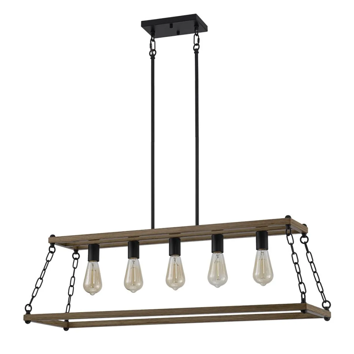 5-Light Trapezoid Wood Grain Chain Linear Island Chandelier
