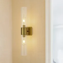2-Light Up Down Glass Linear Tube Vanity Wall Lamp