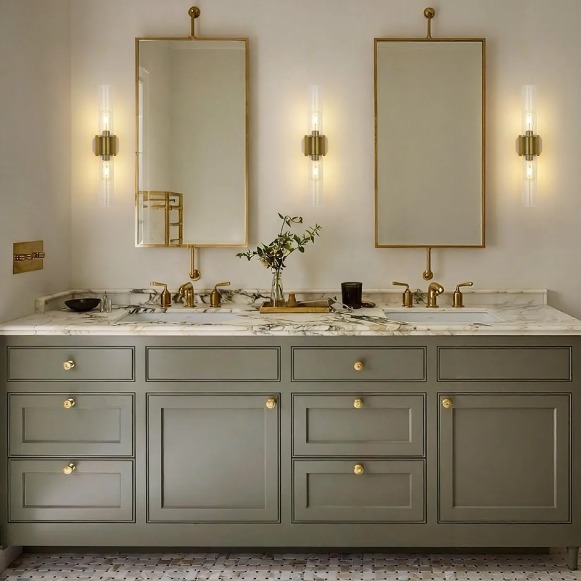 2-Light Up Down Glass Linear Tube Vanity Wall Lamp