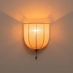 1-Light Vintage Natural Fabric Linen Cage Wall Sconce
