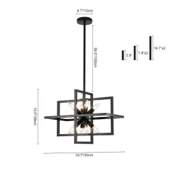 8-Light Vintage Sputnik Black Open Square Lantern Pendant
