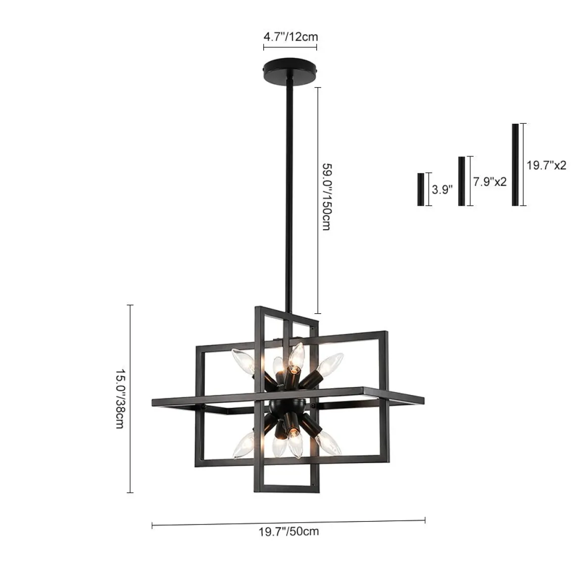 8-Light Vintage Sputnik Black Open Square Lantern Pendant
