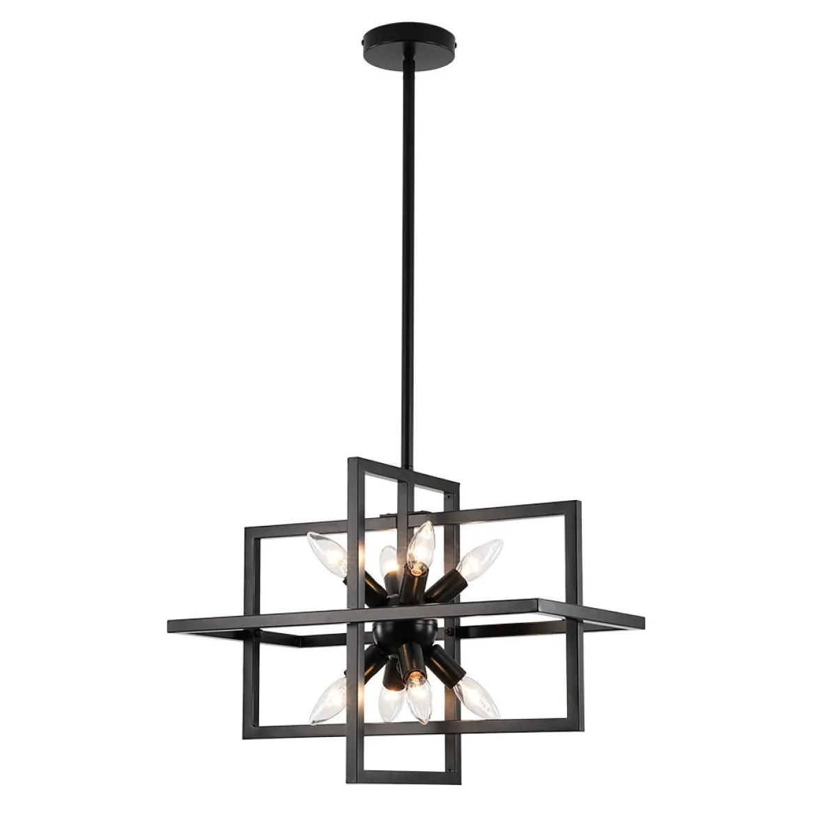 8-Light Vintage Sputnik Black Open Square Lantern Pendant