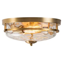 2-Light Water Glass Round Flush Mount Ceiling Light