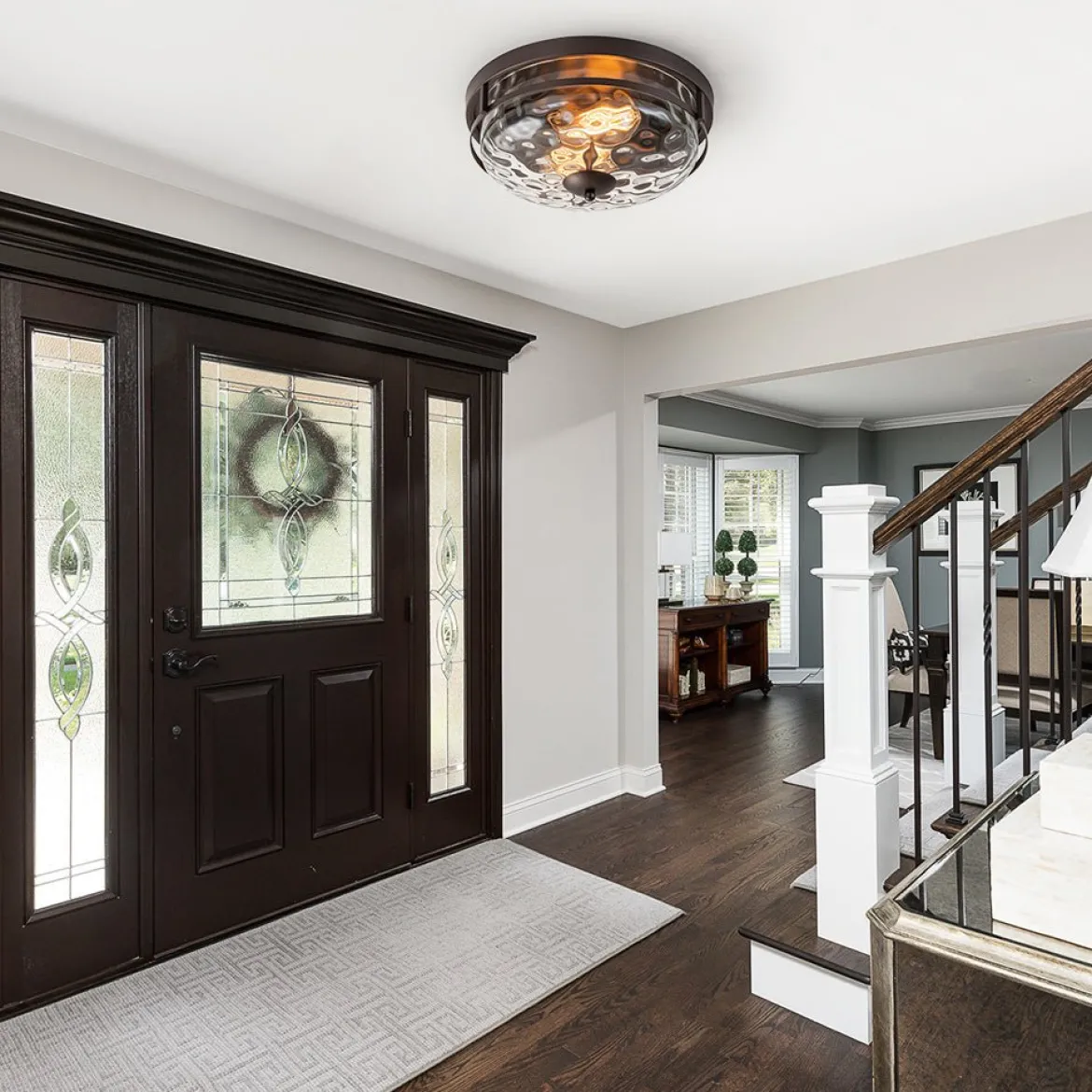 2-Light Water Glass Round Flush Mount Ceiling Light