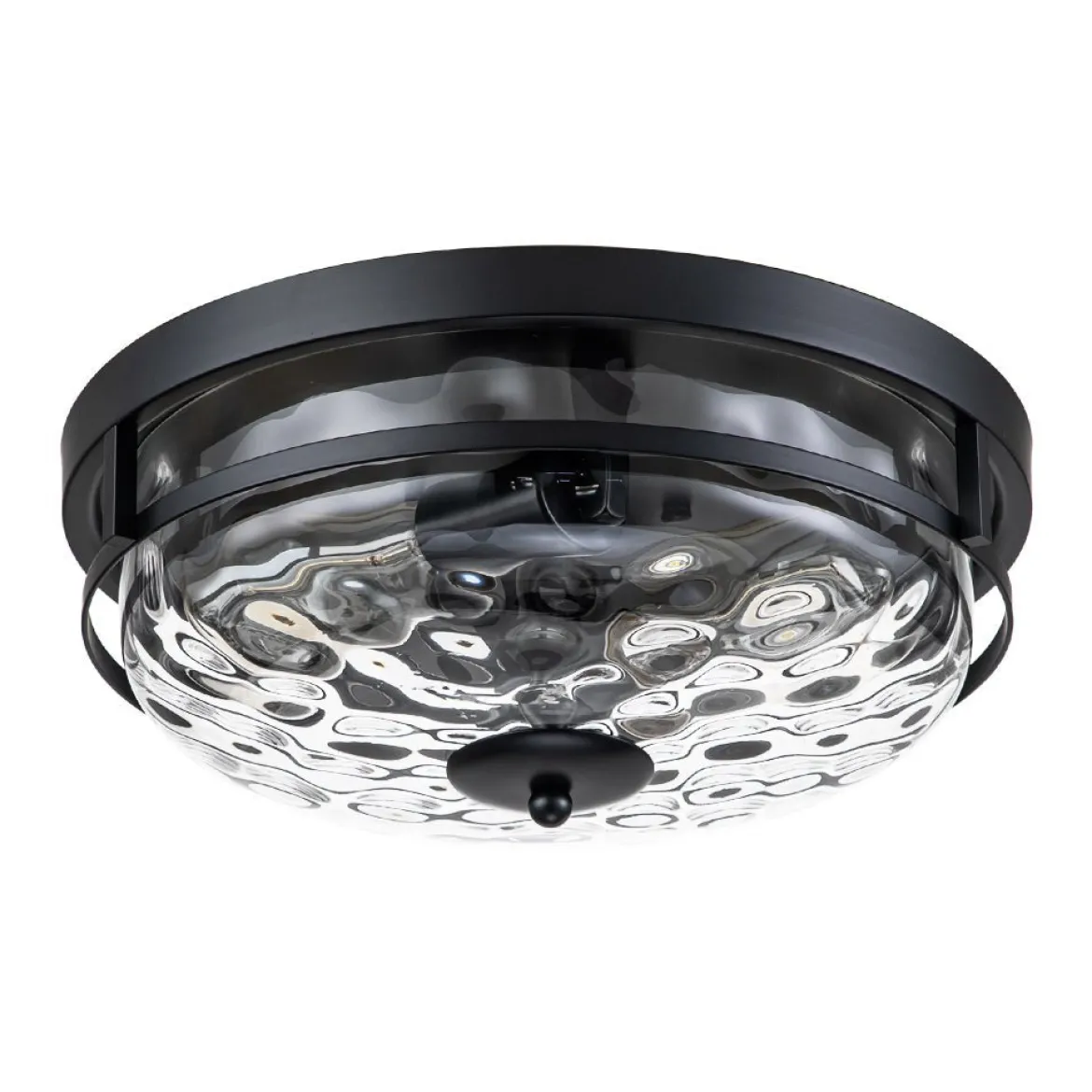 2-Light Water Glass Round Flush Mount Ceiling Light