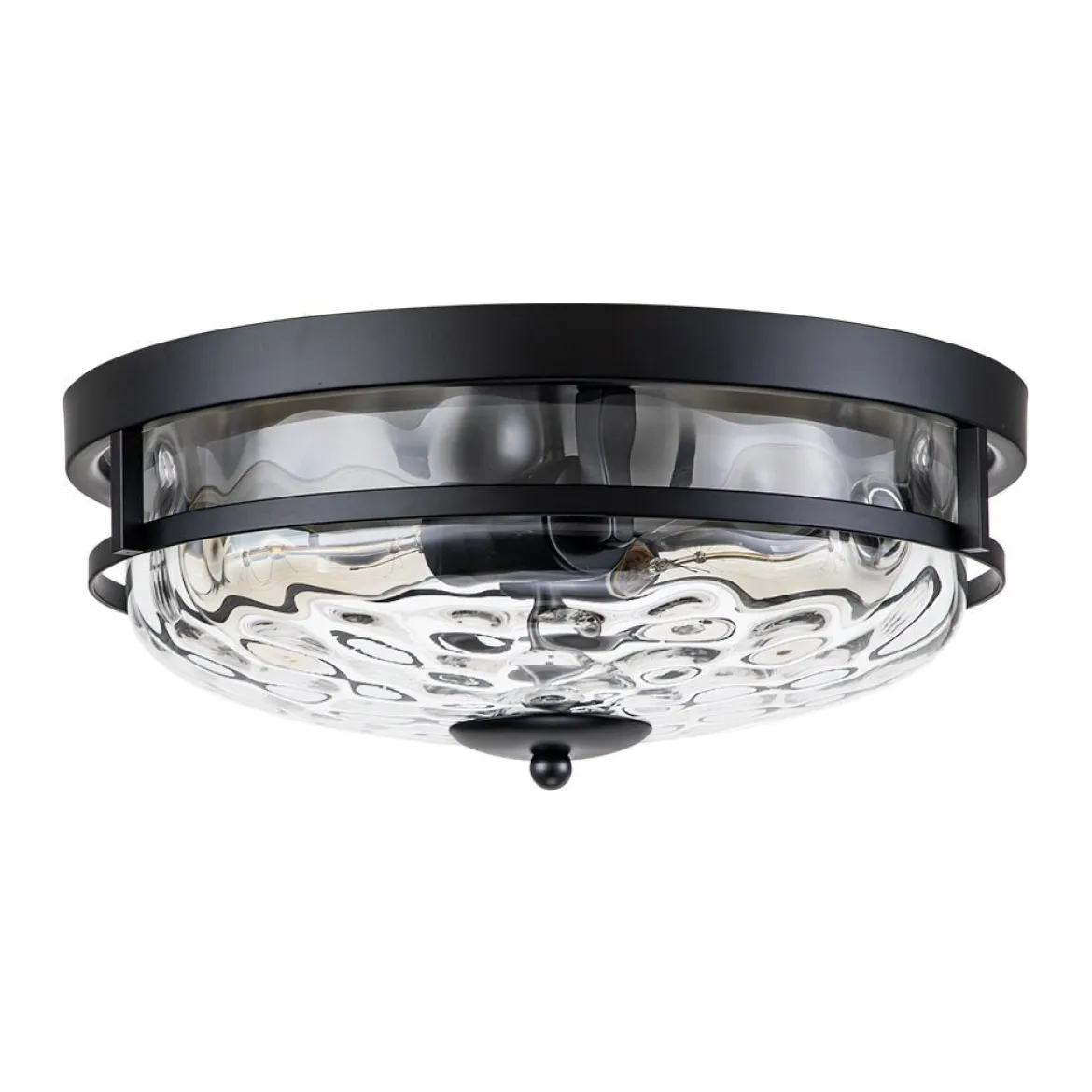 2-Light Water Glass Round Flush Mount Ceiling Light