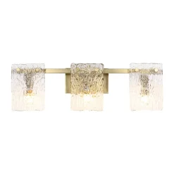 3-Light Water Glass Square Panel Brass Vanity Wall Sconce