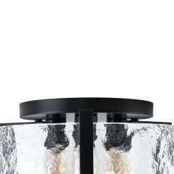 3-Light Water Textured Glass Drum Cage Semi Flush Mount