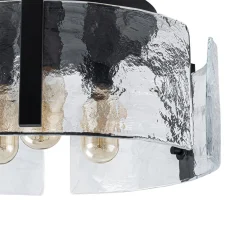 3-Light Water Textured Glass Drum Cage Semi Flush Mount