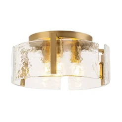 3-Light Water Textured Glass Drum Cage Semi Flush Mount
