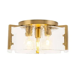 3-Light Water Textured Glass Drum Cage Semi Flush Mount