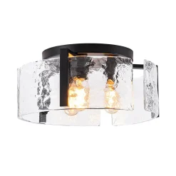 3-Light Water Textured Glass Drum Cage Semi Flush Mount