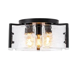 3-Light Water Textured Glass Drum Cage Semi Flush Mount