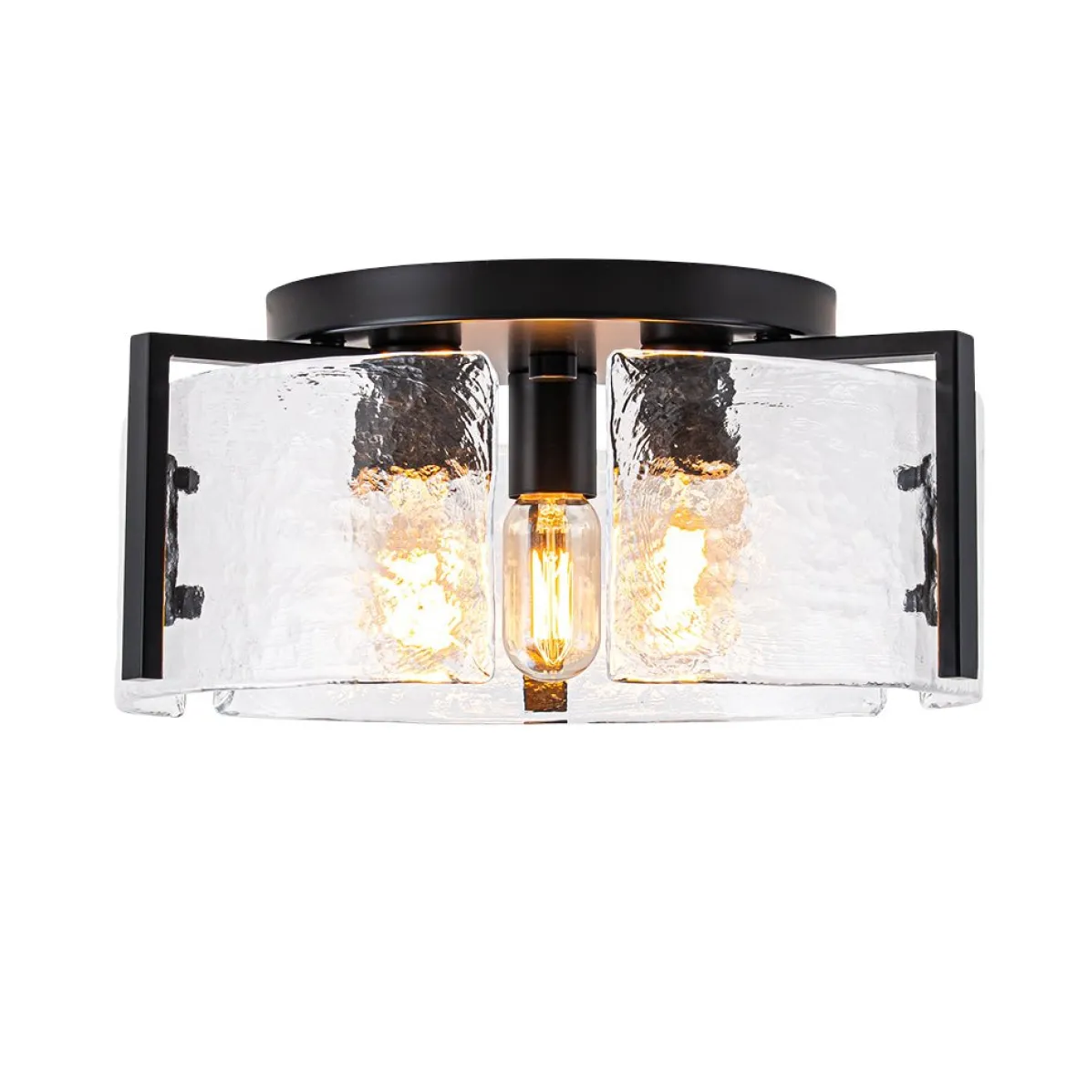 3-Light Water Textured Glass Drum Cage Semi Flush Mount