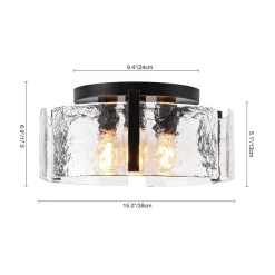 3-Light Water Textured Glass Drum Cage Semi Flush Mount