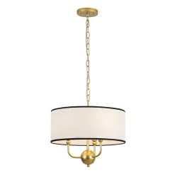 3-Light White Fabric Candle Style Round Drum Cage Pendant