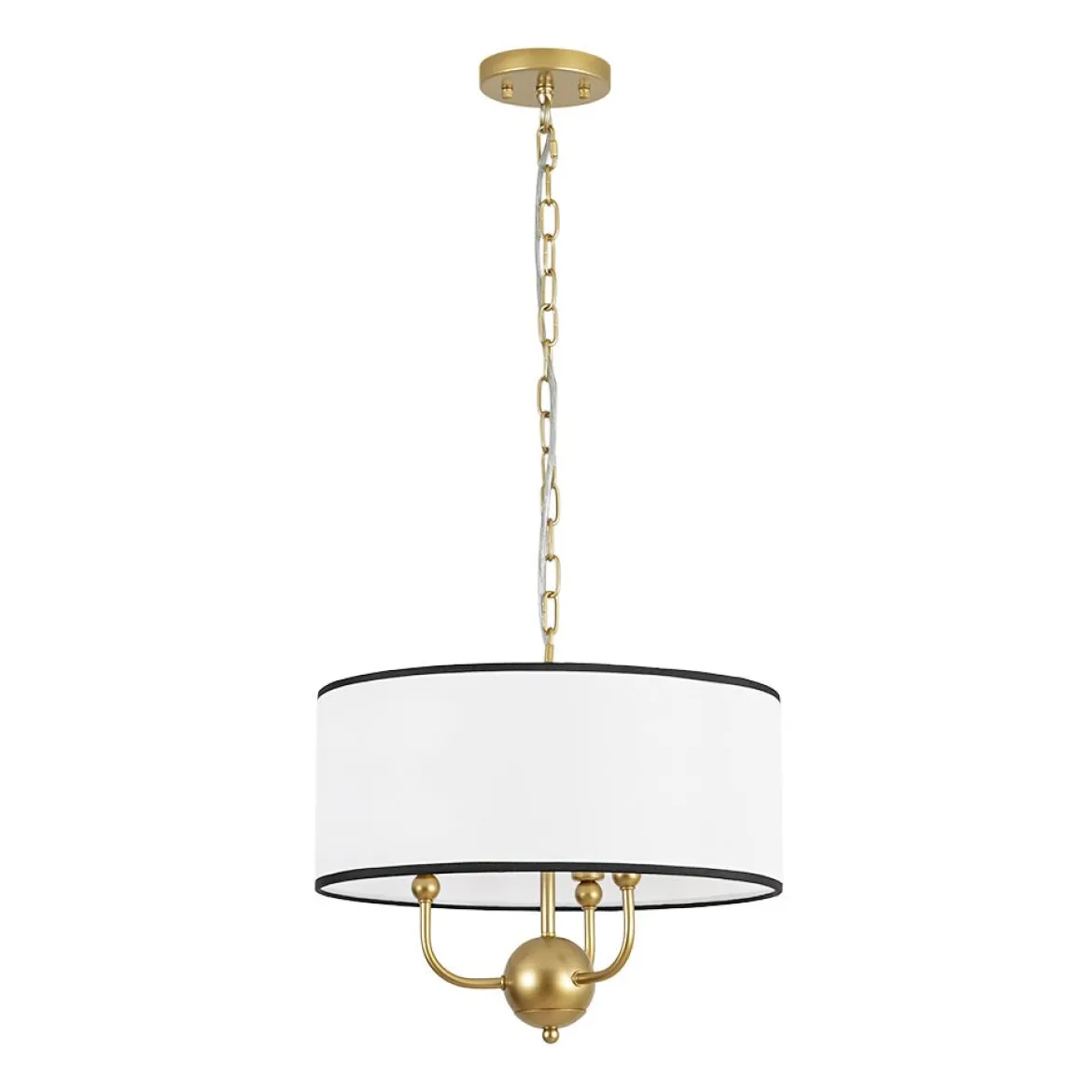 3-Light White Fabric Candle Style Round Drum Cage Pendant