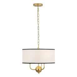 3-Light White Fabric Candle Style Round Drum Cage Pendant