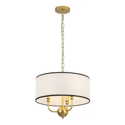 3-Light White Fabric Candle Style Round Drum Cage Pendant