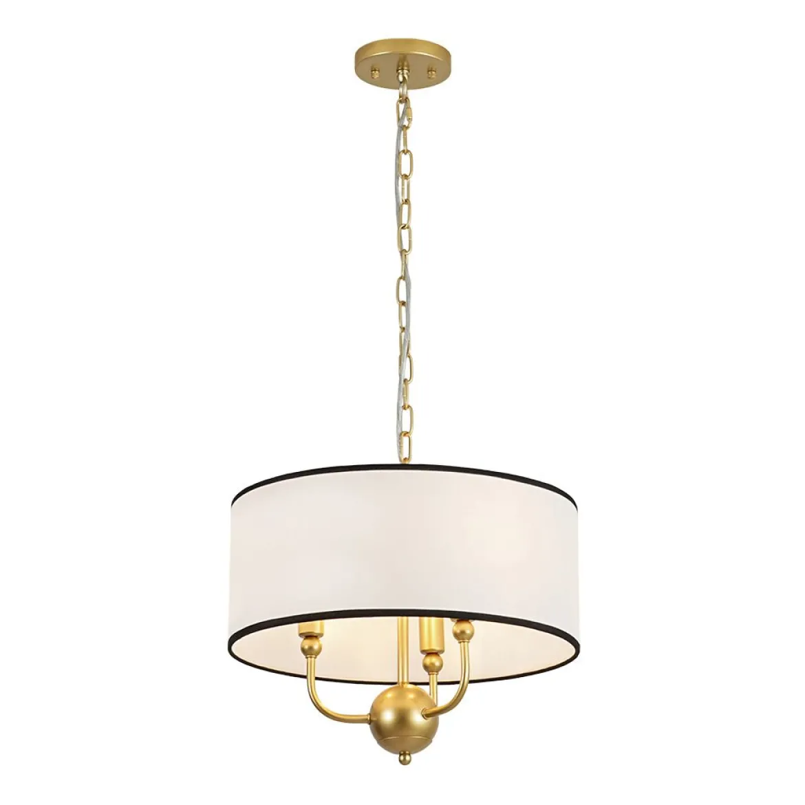 3-Light White Fabric Candle Style Round Drum Cage Pendant