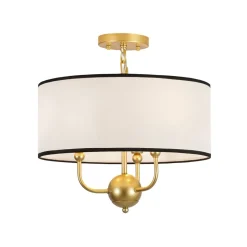 3-Light White Fabric Candle Style Round Drum Cage Pendant