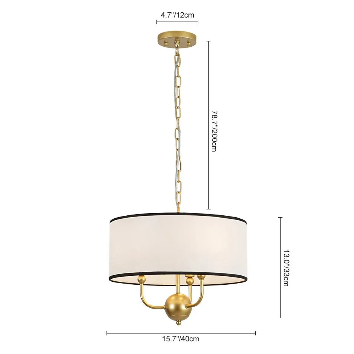 3-Light White Fabric Candle Style Round Drum Cage Pendant